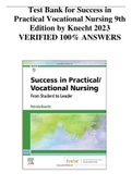 Test Bank for Success in Practical Vocational Nursing 9th Edition by Knecht 2023 VERIFIED 100% ANSWERS 