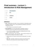 Risk Management - 325014-B-6 - FULL course summary - Minor Financial Management - Tilburg University