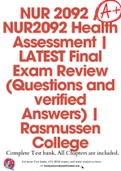NUR 2092 &sol; NUR2092 Health Assessment &vert; LATEST Final Exam Review &lpar;Questions and verified Answers&rpar; &vert; Rasmussen College