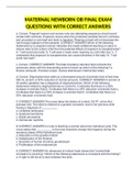 MATERNAL NEWBORN OB FINAL EXAM QUESTIONS WITH CORRECT ANSWERS