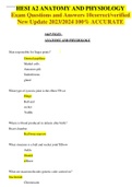 HESI A2 ANATOMY AND PHYSIOLOGY Exam Questions and Answers 10correct&sol;verified New Update 2023&sol;2024 100&percnt; ACCURATE 