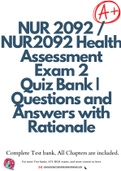 NUR 2092 / NUR2092 Health Assessment Exam 2 Quiz Bank | Questions and Answers with Rationale