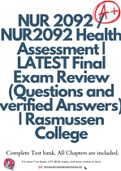 NUR 2092 / NUR2092 Health Assessment | LATEST Final Exam Review (Questions and verified Answers) | Rasmussen College