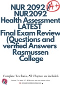 NUR 2092 / NUR2092 Health Assessment | LATEST Final Exam Review (Questions and verified Answers) | Rasmussen College (BUNDLE)
