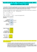 MATH 225N Week 7 Hypothesis Testing-with 100% verified solutions-2023-2024