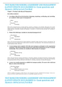 TEST BANK FOR NURSING LEADERSHIP AND MANAGEMENT &lpar;LATEST UPDATE 2023&rpar; RANKED A&plus; Exam questions and Answers 100&percnt;Correct&sol;Verified 