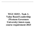 WGU D253 - Task 1- Value Based Leadership (Western Governors University) latest exam course requirement 2023