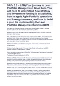 SAFe 5.0 – LPM(Your journey to Lean Portfolio Management. Good luck. You will need to understand how Strategy and Investment funding is established, how to apply Agile Portfolio operations and Lean governance, and how to build a plan for implementing the 