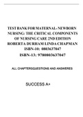 TESTBANK FOR MATERNAL- NEWBORN NURSING: THE CRITICAL COMPONENTS OF NURSING CARE 2ND EDITION ROBERTA DURHAM LINDA CHAPMAN ISBN-10: 0803637047 ISBN-13: 9780803637047 ALL CHAPTERSQUESTIONS AND ANSWERES