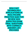 WGU C427 TECHNOLOGY APPLICATIONS IN HEALTHCARE PRACTICE QUIZ FOR REVIEW 2023 EXPECTED EXAM TRIAL QUESTIONS WITH CORRECT ANSWER LIST PROVIDED