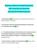 Registered Dental Assisting Preparation, RDA Final Review Questions.docx Questions with 100% Correct Answers UPDATED 2022