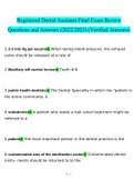 Dental Assistant Final Exam Review.docx Questions with 100% Correct Answers UPDATED 2022