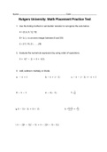 Rutgers University New Brunswick Math Placement Test Prep| Questions with worked out Answers