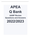 APEA Q Bank AANP Review Questions and Answers 2022/2023.