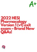 2022 HESI PHARMACOLOGY VERSION 1 (V1) EXIT EXAM – BRAND NEW Q&AS!GUARANTEED PASS W/A+ ACTUAL