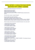 WORLD HISTORY A CUMULATIVE EXAM REVIEW QUESTIONS WITH CORRECT ANSWERS