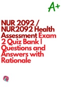NUR 2092 / NUR2092 Health Assessment Exam 2 Quiz Bank | Questions and Answers with Rationale