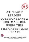 TEAS 7 -&lpar;Science -Math -English -Reading & QBank&rpar; - Questions & Answers 2023 Latest Update Package