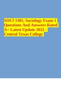 SOCI 1301, Sociology Exam 1 Questions And Answers Rated A+ Latest Update 2022 - Central Texas College 