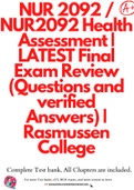 NUR 2092 &sol; NUR2092 Health Assessment &vert; LATEST Final Exam Review &lpar;Questions and verified Answers&rpar; &vert; Rasmussen College
