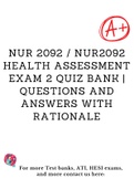 NUR 2092 &sol; NUR2092 Health Assessment Exam 2 Quiz Bank &vert; Questions and Answers with Rationale