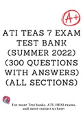 ATI TEAS 7 Exam Test Bank (Summer 2022) (300 Questions with Answers) (All Sections)