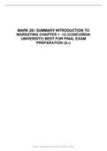 MARK 201 SUMMARY INTRODUCTION TO MARKETING CHAPTER 1 -19 (CONCORDIA UNIVERSITY) BEST FOR FINAL EXAM PREPARATION (A+)
