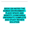 GEOG 220 NOTES THE HUMAN ENVIRONMENT -PLACE SPACE AND IDENTITY (CONCORDIA UNIVERSITY) COMPLETE 2023 STUDY REVIEW SOLUTION 