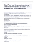 Final Food and Beverage Operations 2022&sol;2023 All Possible Questions and Answers with complete solution