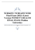 NURS6552 / NURS 6552 NURS Final Exam (2022) (Latest Version) WOMEN’S HEALTH FINAL EXAM (Walden University)