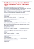 Final Food and Beverage Operations 2023 All Possible Questions and Answers with complete solution