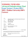 NURS6501 / NURS 6501: Advanced Pathophysiology Final Exam Version 1 (Latest 2022 / 2023 ) Walden University(100% Correct)