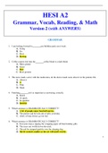 HESI A2 Grammar, Vocab, Reading, & Math Version 2 (with ANSWERS)