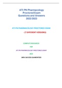 ATI PN PHARMACOLOGY PROCTORED EXAM - (7 DIFFERENT VERSIONS)-    COMPLETE RESOURCES FOR ATI PN PHARMACOLOGY PROCTORED EXAM 2023 100% SUCCESS GUARENTEED