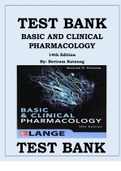 TEST BANK FOR BASIC AND CLINICAL PHARMACOLOGY 14TH EDITION BY BERTRAM KATZUNG ISBN- 9781259641152