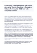 IT Security: Defense against the digital dark arts. Week6: Creating a Company Culture for Security 2022 test with complete solution