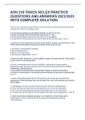 ADN 210 TRACH NCLEX PRACTICE QUESTIONS AND ANSWERS 2022&sol;2023 WITH COMPLETE SOLUTION