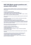 NUR 3028 Meds sample questions and answers 2023&semi;verified