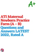 ATI Maternal Newborn Practice Form (A – B) Questions and Answers LATEST 2022, Rated A