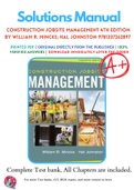 Construction Jobsite Management 4th Edition By William R. Mincks; Hal Johnston Solutions Manual 9781337262897 