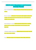 CRCR Unit 2 Questions and Answers Already Passed