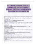 ACT Math Practice Test ALL ANSWERS 100% CORRECT SPRING FALL-2023/24 EDITION GUARANTEED GRADE A+