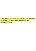 Critical Care Exit HESI ACTUAL EXAM 2022/2023 REAL QUESTIONS AND ANSWERS A+ GUARANTEED.