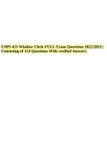 USPS 421 Window Clerk FULL Exam Questions 2022/2023 | Consisting of 114 Questions With verified Answers.