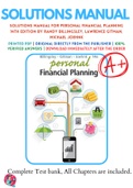 Solutions Manual for Personal Financial Planning 14th Edition by Randy Billingsley, Lawrence Gitman, Michael Joehnk 9781305636613 Chapter 1-15 Complete Guide.