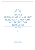 HESI 102 HESI A2 (READING,GRAMMAR,MATH,BIOLOGY & ANATOMY AND PHYSIOLOGY 2022.2023)- Chamberlain College of Nursing