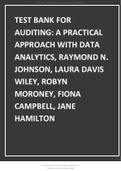 Test Bank For Auditing; A Practical Approach With Data Analytics, Raymond N. Johnson, Laura Davis Wiley, Robyn Moroney, Fiona Campbell, Jane Hamilton.