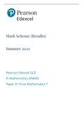 A-Level Edexcel Pure Mathematics Paper 1 Mark Scheme 2022