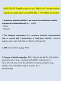 HAZMAT Familiarization and Safety in Transportation Study Guide Questions and Answers (2022/2023) (Verified Answers)
