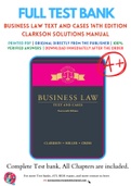 Solutions Manual for Business Law Text and Cases 14th Edition by Kenneth W. Clarkson; Roger LeRoy Miller; Frank B. Cross Chapter 1-51 Complete Guide
